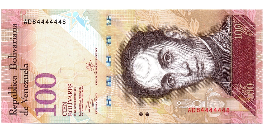 Billete 100 Bolívares 2013 AD8 Capicúa y Binario AD84444448 - Numisfila