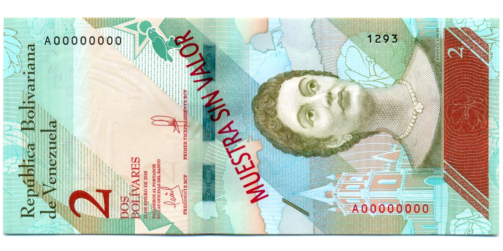 Billete Muestra Sin Valor 2 Bolívares 2018 #1293 - Numisfila
