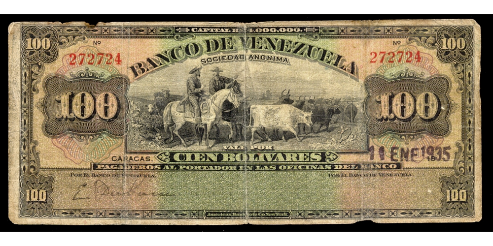 Banca Privada Banco de Venezuela 100 Bolívares Enero 11 1935 Serial N°272724 - Numisfila