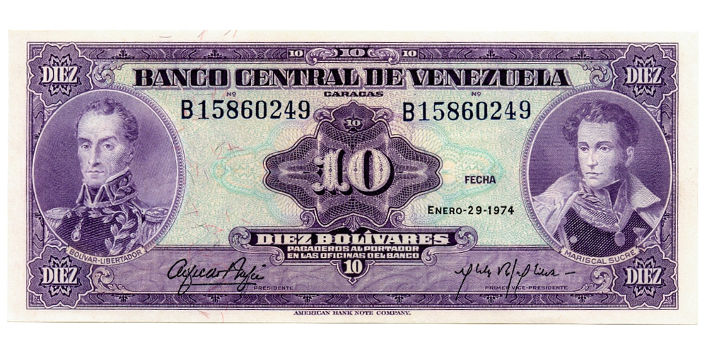 Hermoso Billete 10 Bolivares 1974 B8 Serial B15860249 - Numisfila