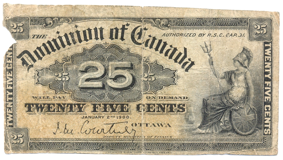 Billete Canadá 25 Cents 1900 "Shinplaster"  - Dominio de Canadá - Numisfila