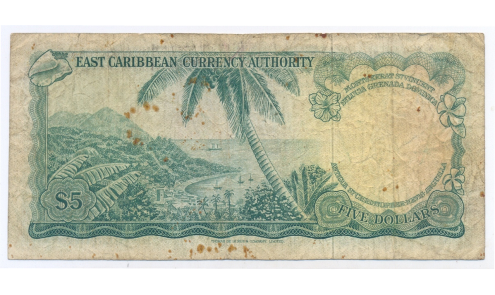 Billete Caribe del Este 5 Dólares 1965  - Numisfila