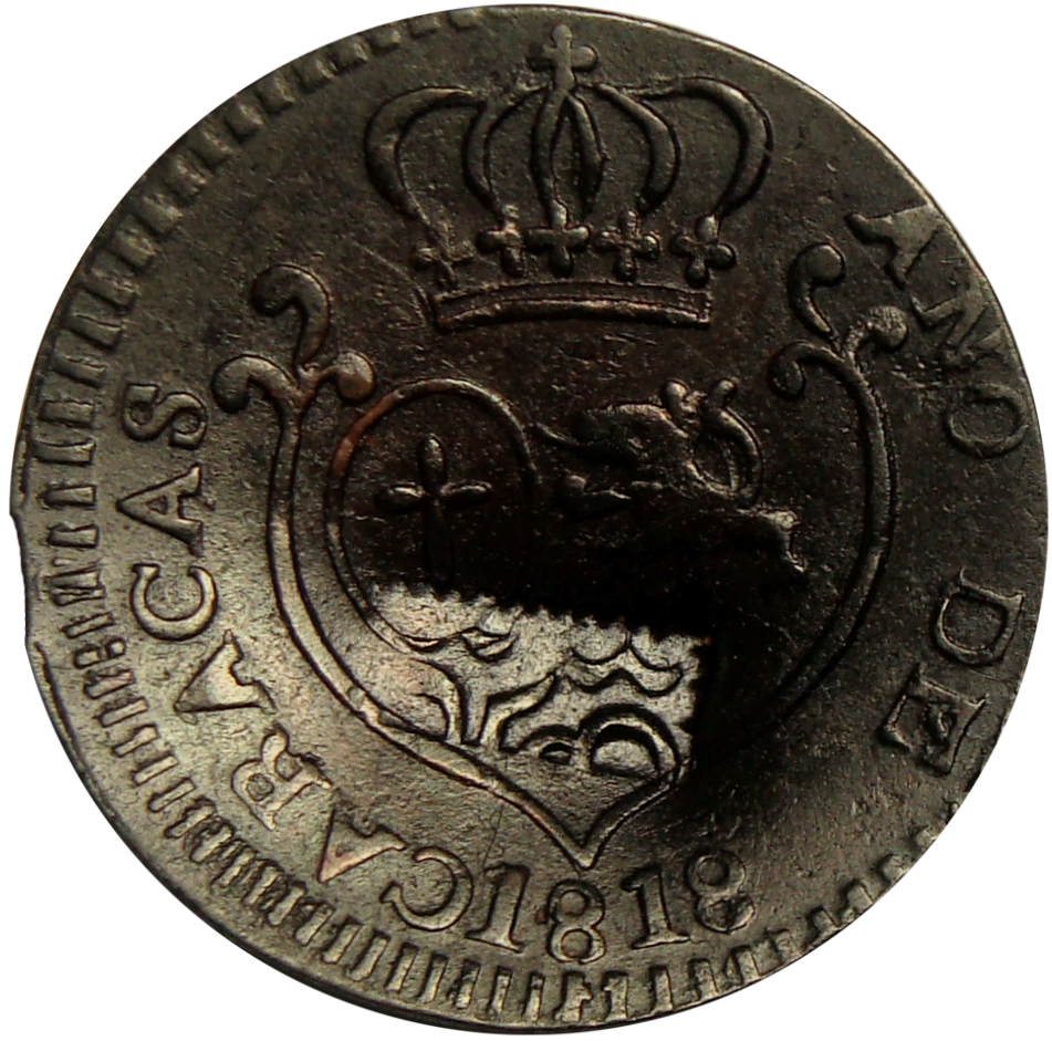 Puerto Cabello sobre moneda Caracas ¼ Real 1818 - Numisfila