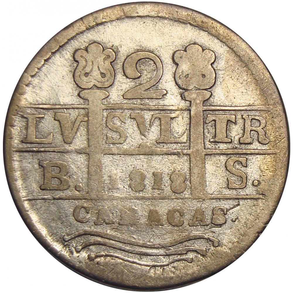 Moneda 2 Reales 1830 Anacrónica 1818 Gran Colombia B. S. Leon Castillo   - Numisfila