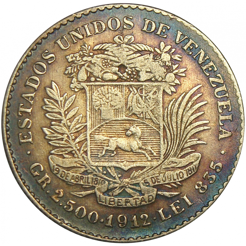 Moneda ½ Bolivar - Real Plata 1912  - Numisfila