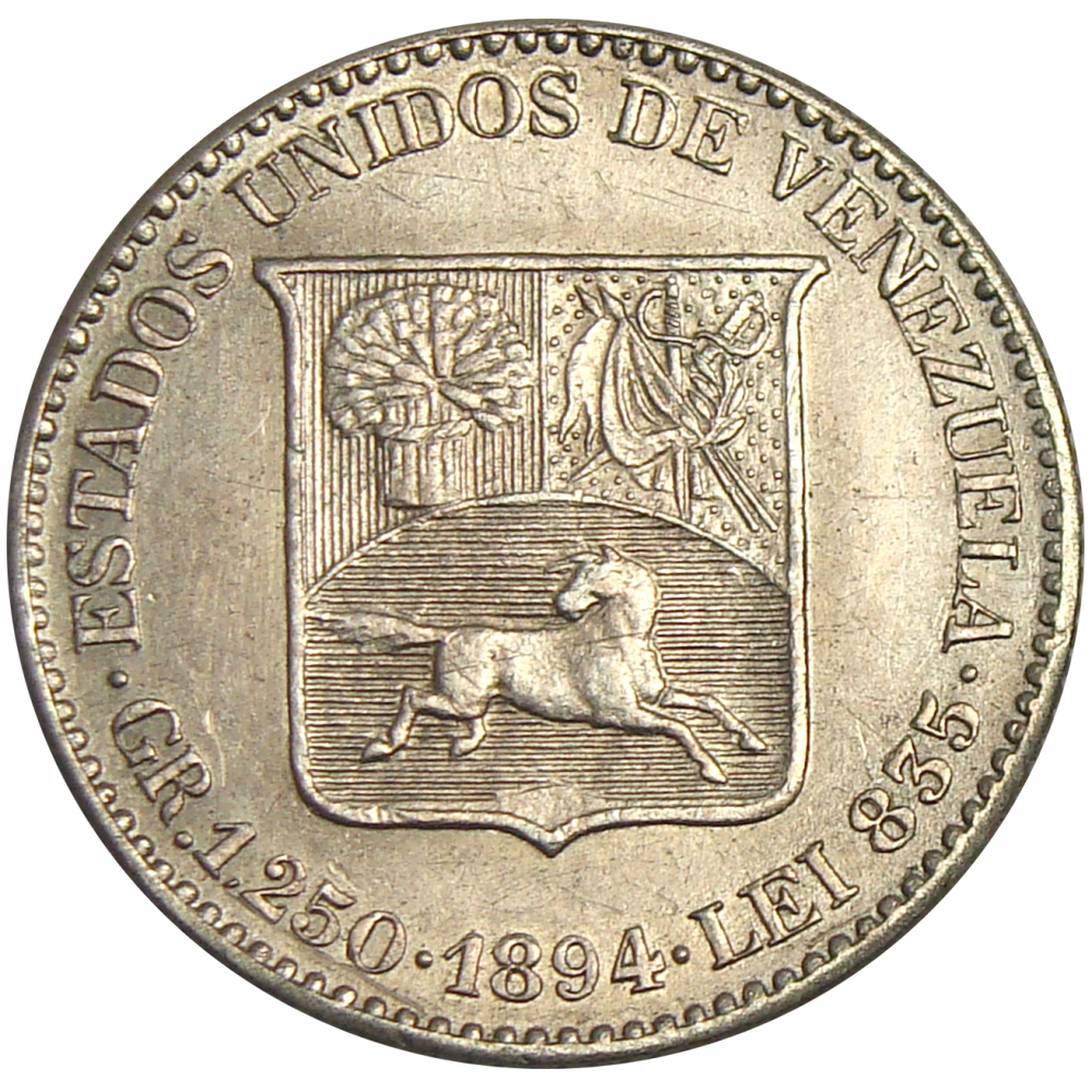 Moneda Plata ¼ de Bolivar - Medio 1894  - Numisfila