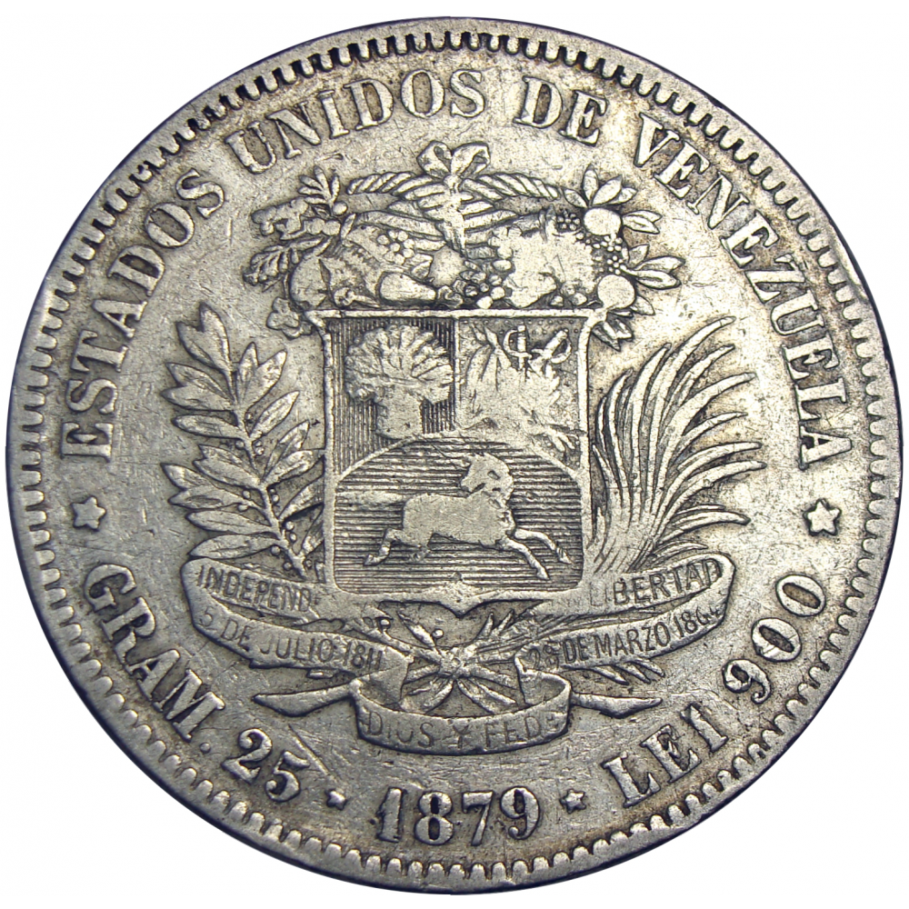 Moneda Plata 5 Bolivares Fuerte 1879 - Numisfila
