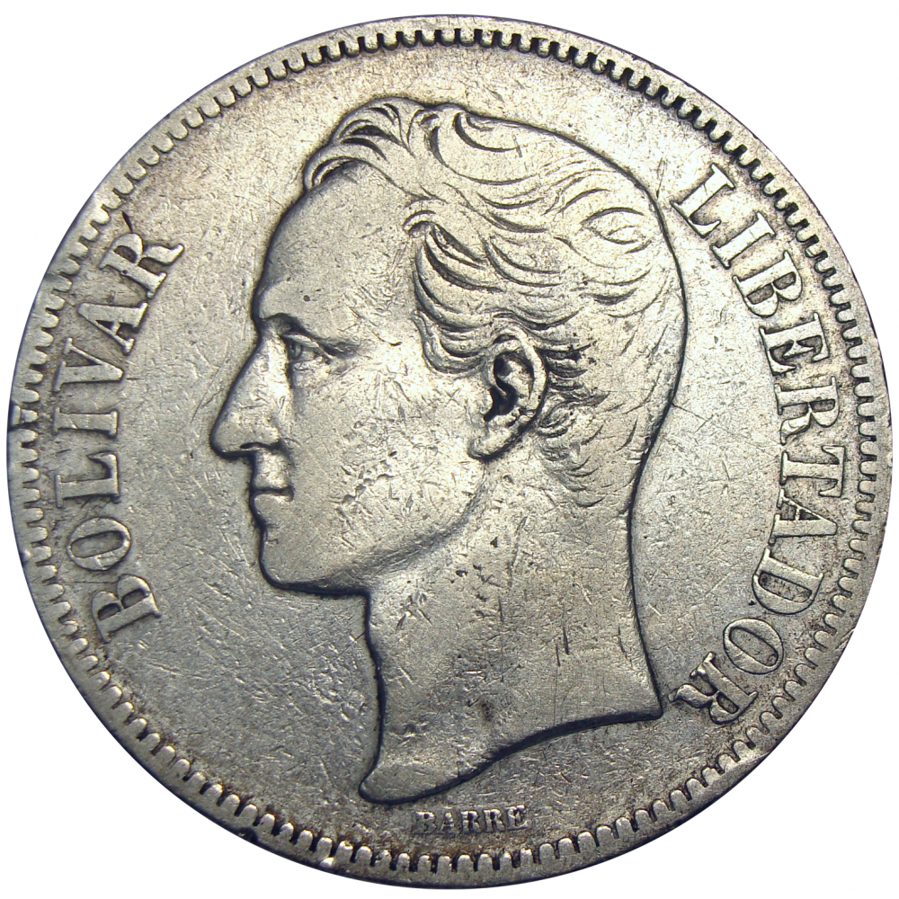 Moneda Plata 5 Bolivares Fuerte 1879  - Numisfila