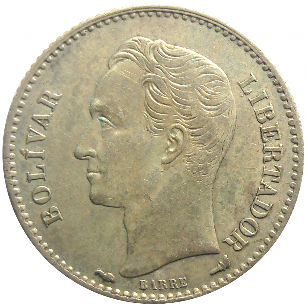 Moneda Plata 1 Bolivar 1912 Fecha Ancha  - Numisfila
