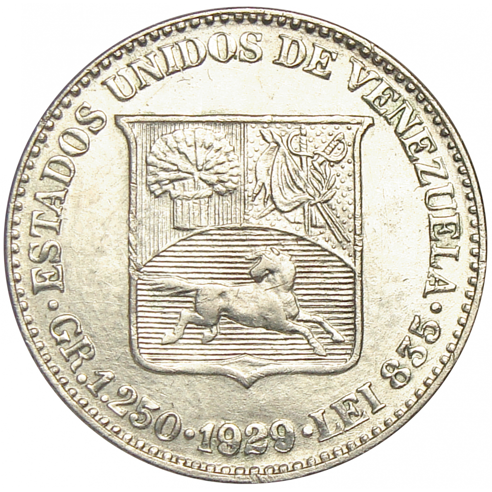 Moneda Plata ¼ Bolivar de 1929 Medio - Numisfila