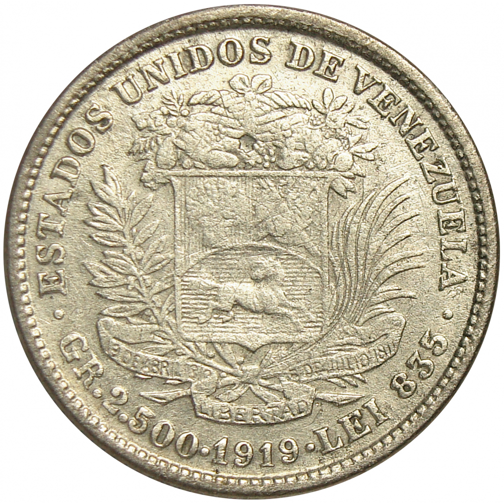 Moneda Plata 50 Céntmos Real 1919 ½ Bolívar - Numisfila