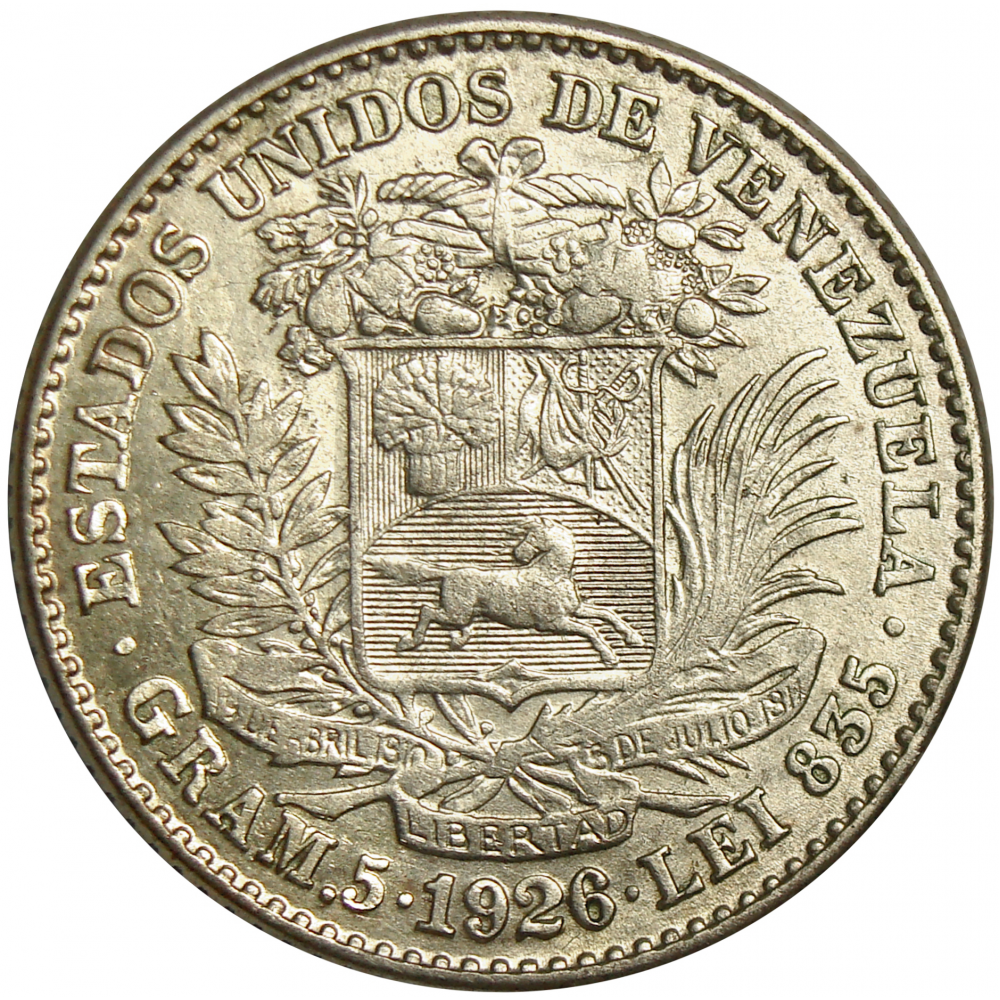 Moneda de Plata 1 Bolivar 1926 Excelente - Numisfila
