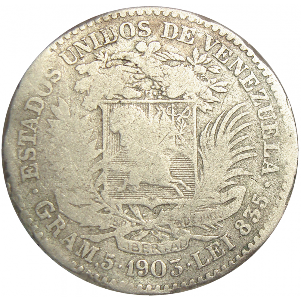 Moneda de Plata Difícil Bolivar 1903 - Numisfila