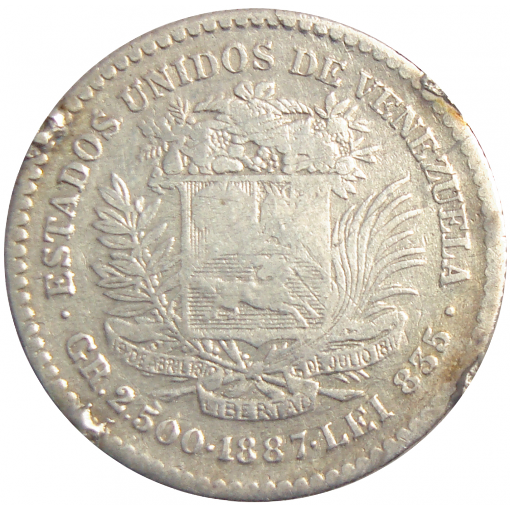 Moneda Plata 50 Céntimos - Real 1887 ½ Bolivar - Numisfila