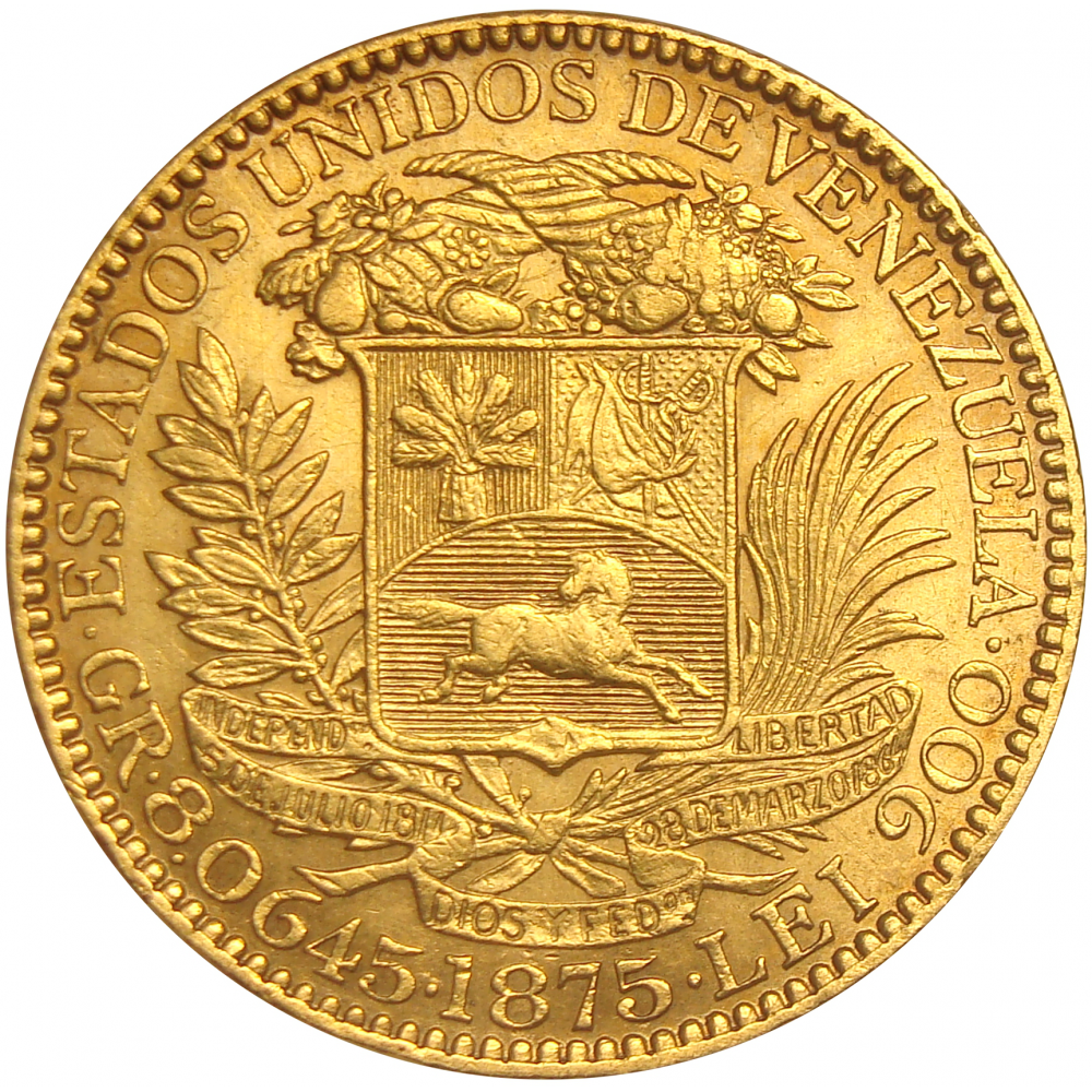 Moneda Oro 5 Venezolanos 1875  - Numisfila
