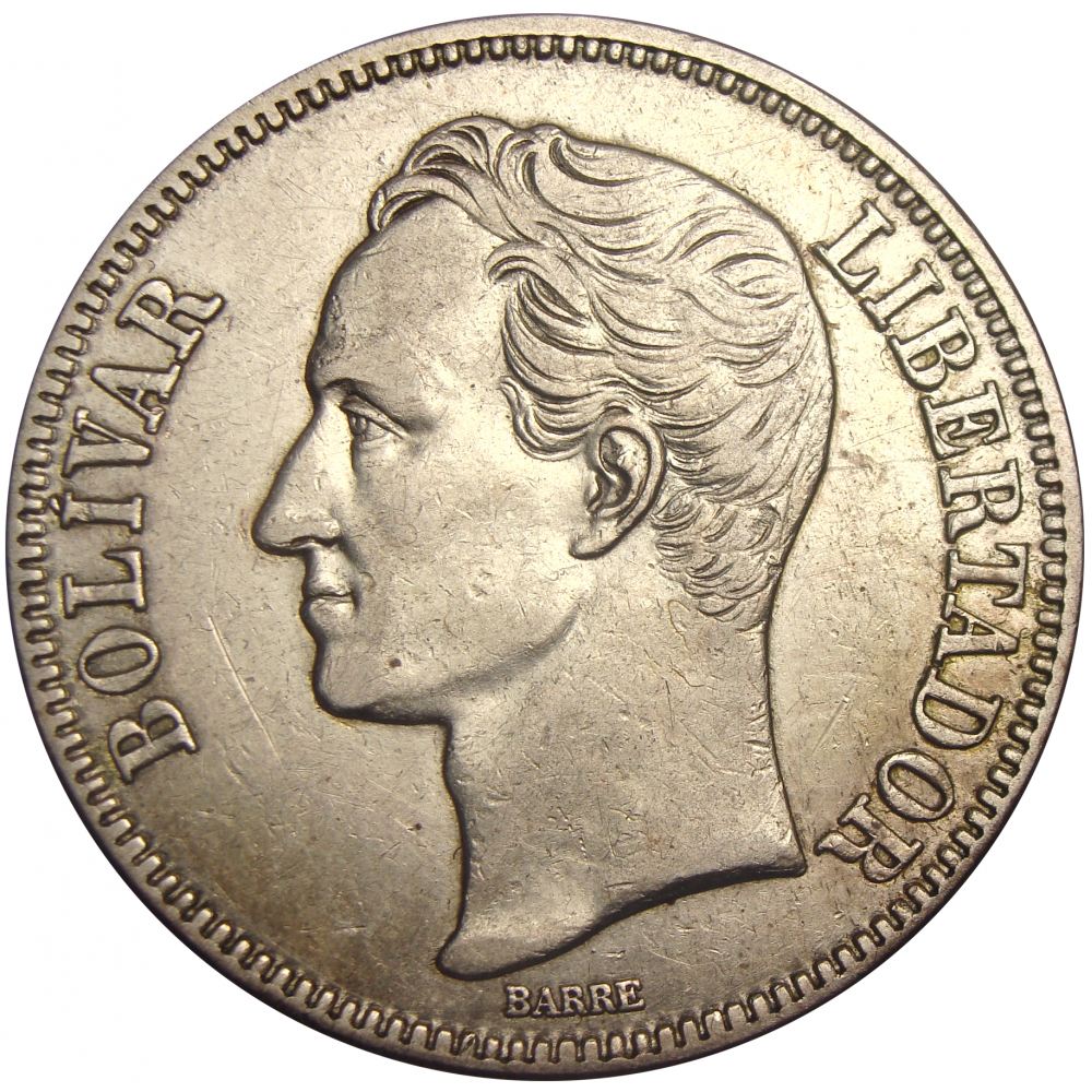 Moneda Plata 5 Bolivares 1921 Fecha Ancha  - Numisfila