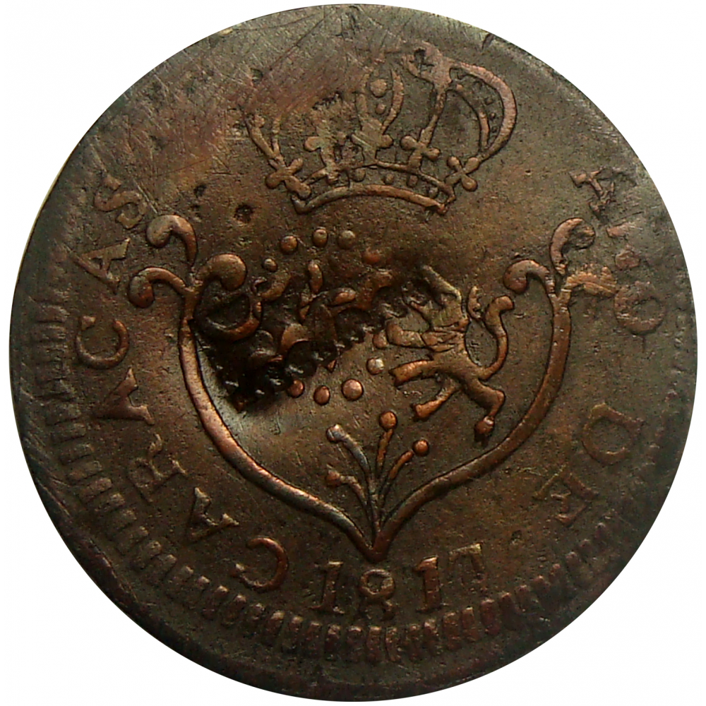 Puerto Cabello sobre moneda Caracas ¼ Real 1817 Fecha Pequeña - Numisfila