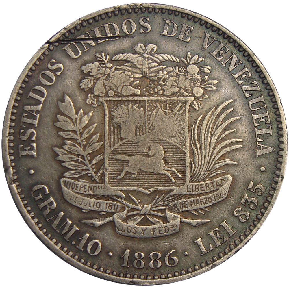 Moneda Plata 2 Bs 1886 Variante 6 Abierto - Numisfila