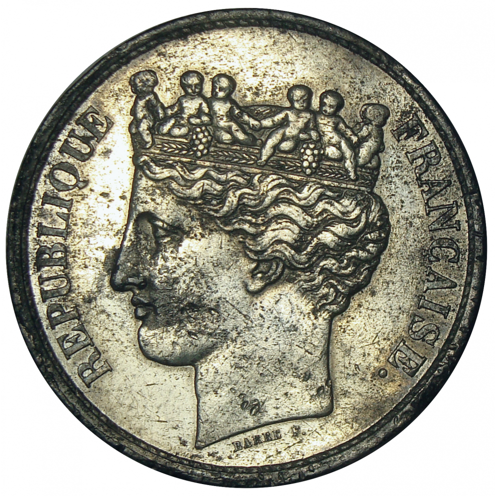 Ensayo Moneda Francia 10 Céntimos 1848 Libertad Coronada de Niños - Numisfila