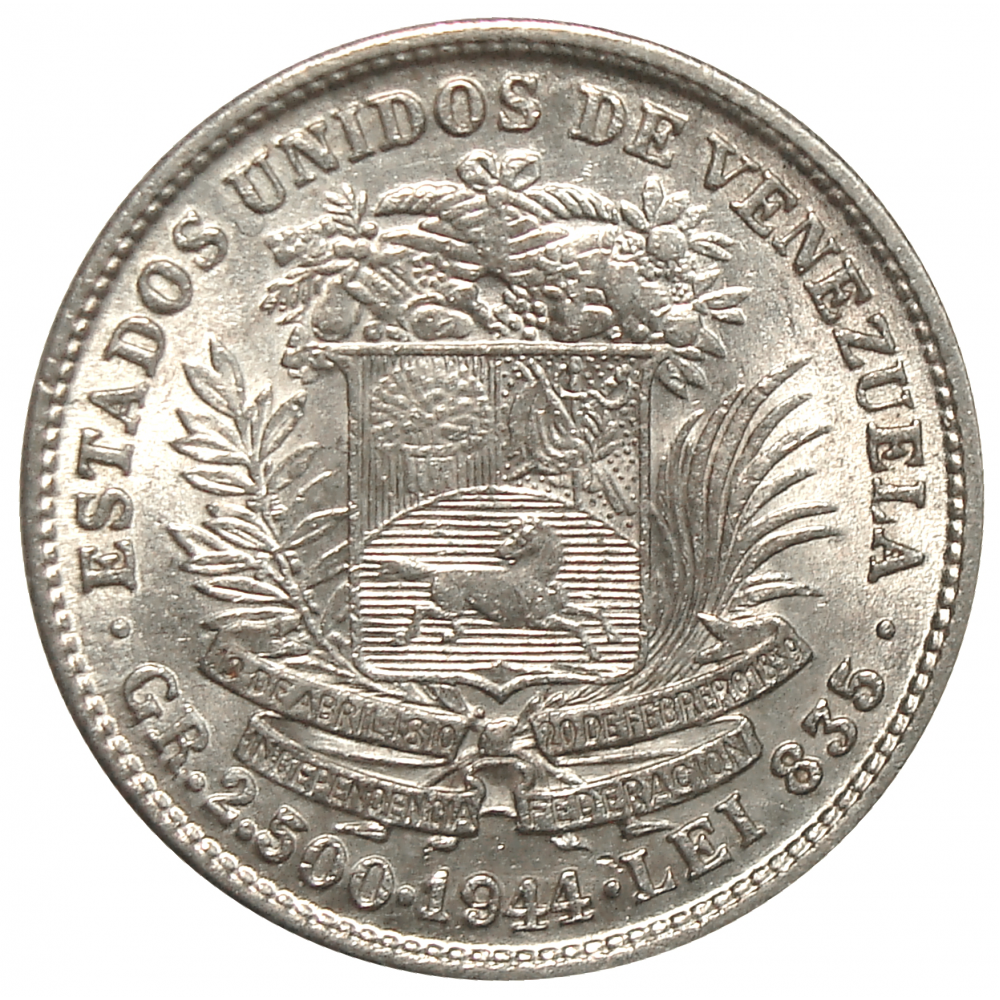 Moneda Plata 50 Céntimos 1944 ½ Bolivar - Real - Numisfila