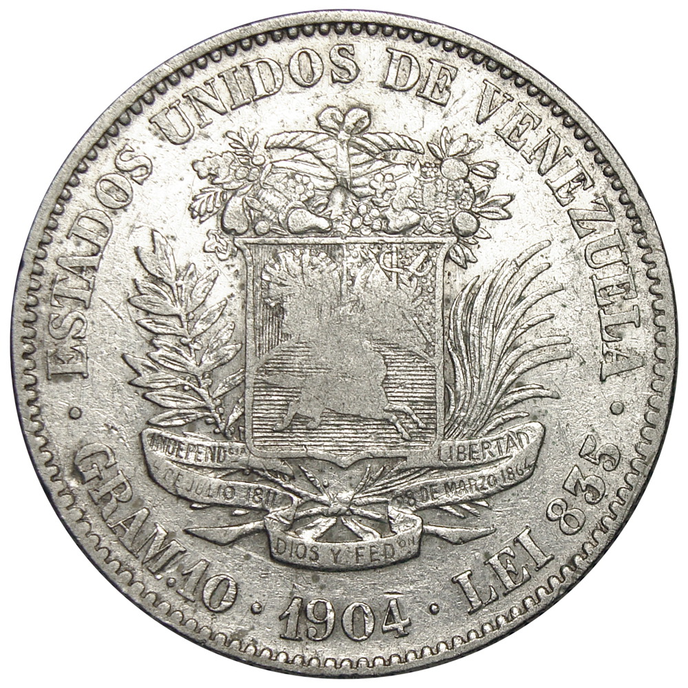 Moneda 2 Bolivares 1904 Cero y Cuatro Pequeños  - Numisfila