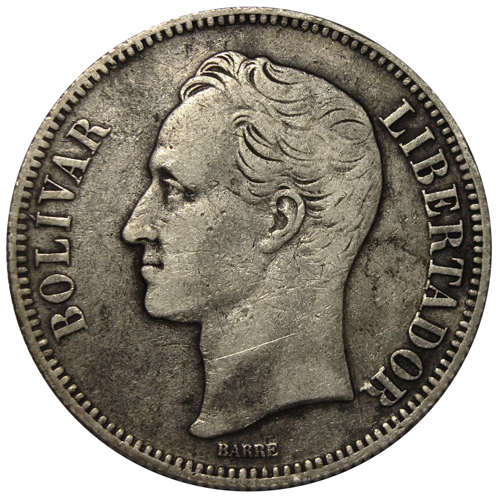 Buen Fuerte Moneda 5 Bolivares 1886 2do 8 Bajo  - Numisfila