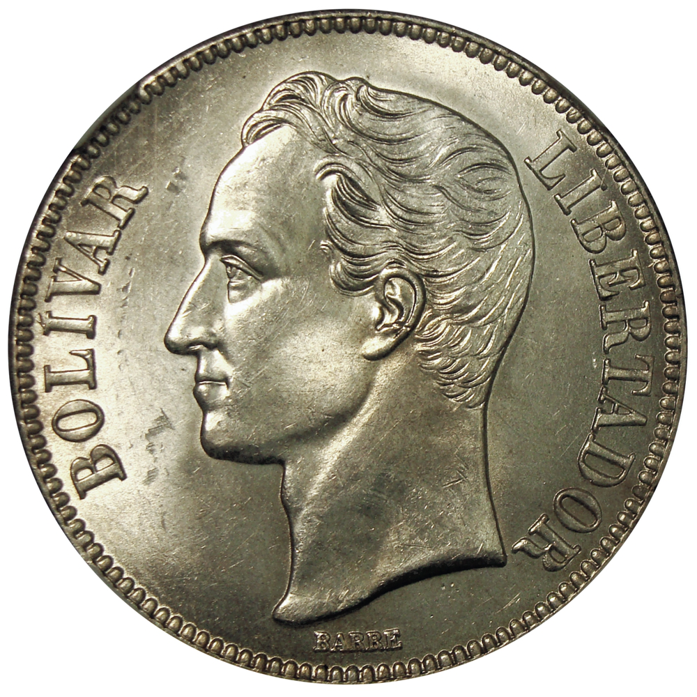 Bella Moneda 5 Bolívares 1936 Cápsula NGC MS 63  - Numisfila