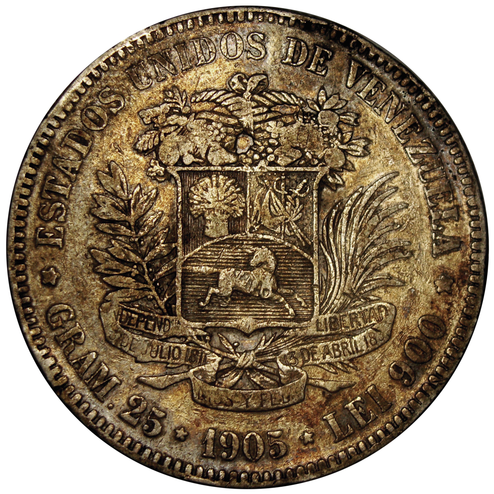 Moneda de Plata 5 Bolívares Fuerte 1905 - Numisfila