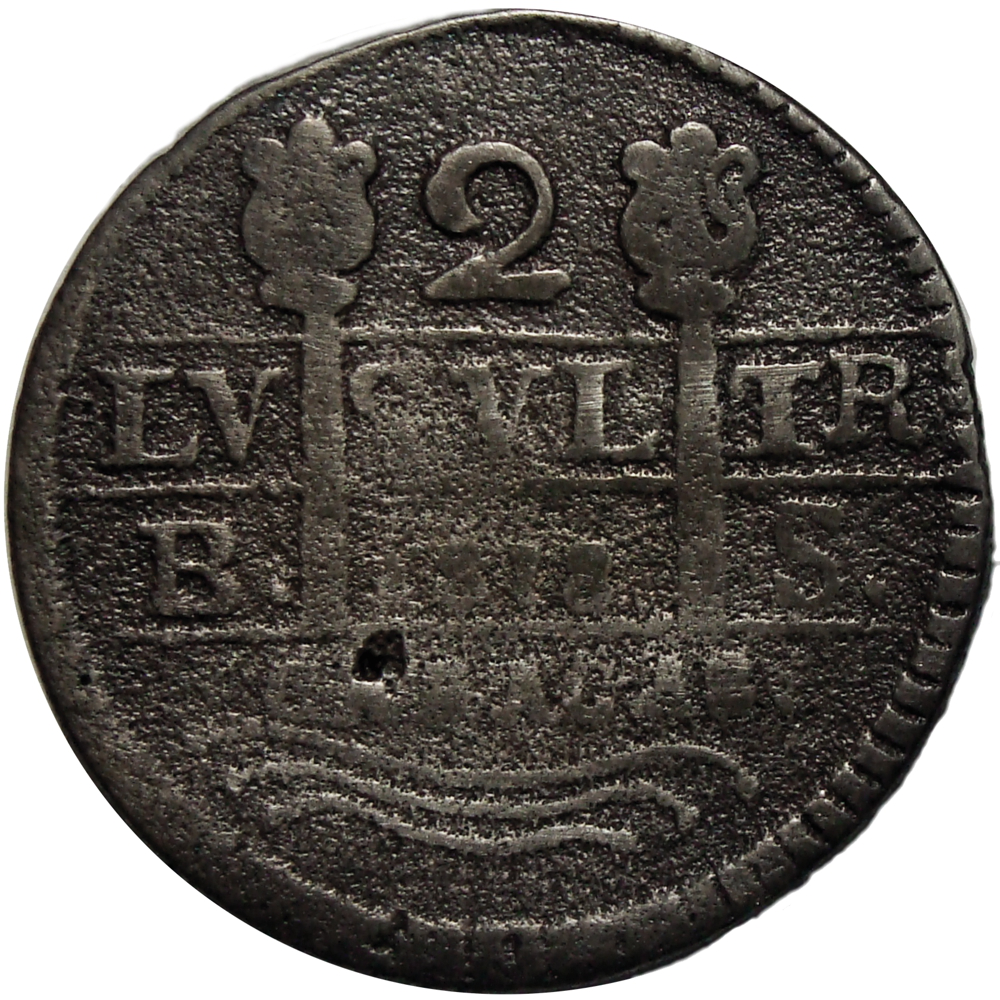 Gran Colombia 2 Reales 1830 B. S. Anacrónica (1818) Reacuñada Cordoncillo de cadeneta - Numisfila