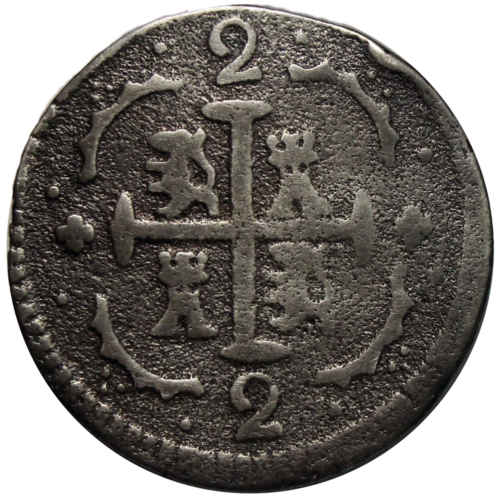 Gran Colombia 2 Reales 1830 B. S. Anacrónica (1818) Reacuñada Cordoncillo de cadeneta  - Numisfila