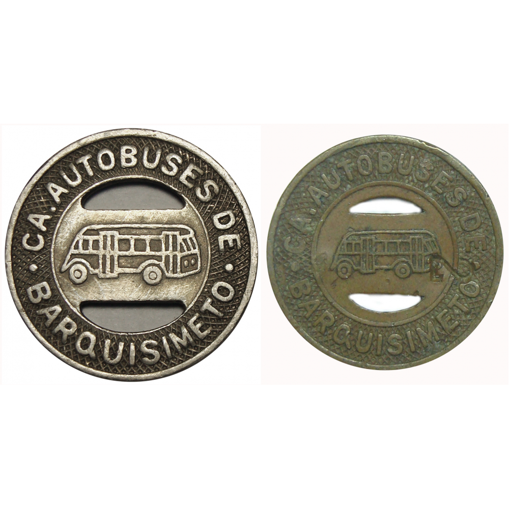 Set 2 Fichas Autobuses de Barquisimeto - Pasaje Escolar y  Bueno por Un Pasaje - Numisfila