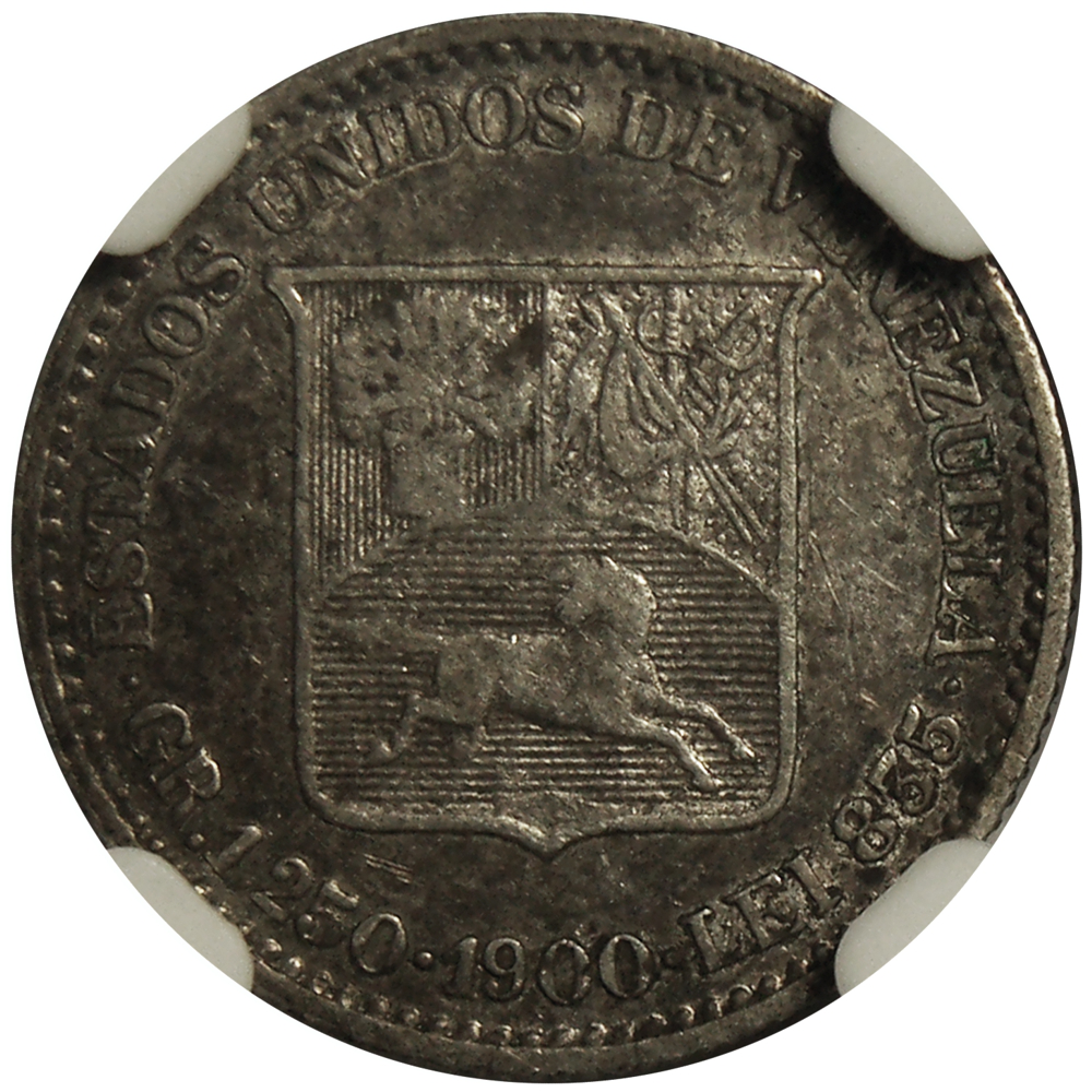 Moneda 25 Céntimos 1900 NGC VF 35 Medio ¼ Bolívar