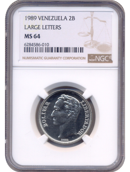 Moneda 2 Bolívares 1989 NGC MS 64 - Numisfila