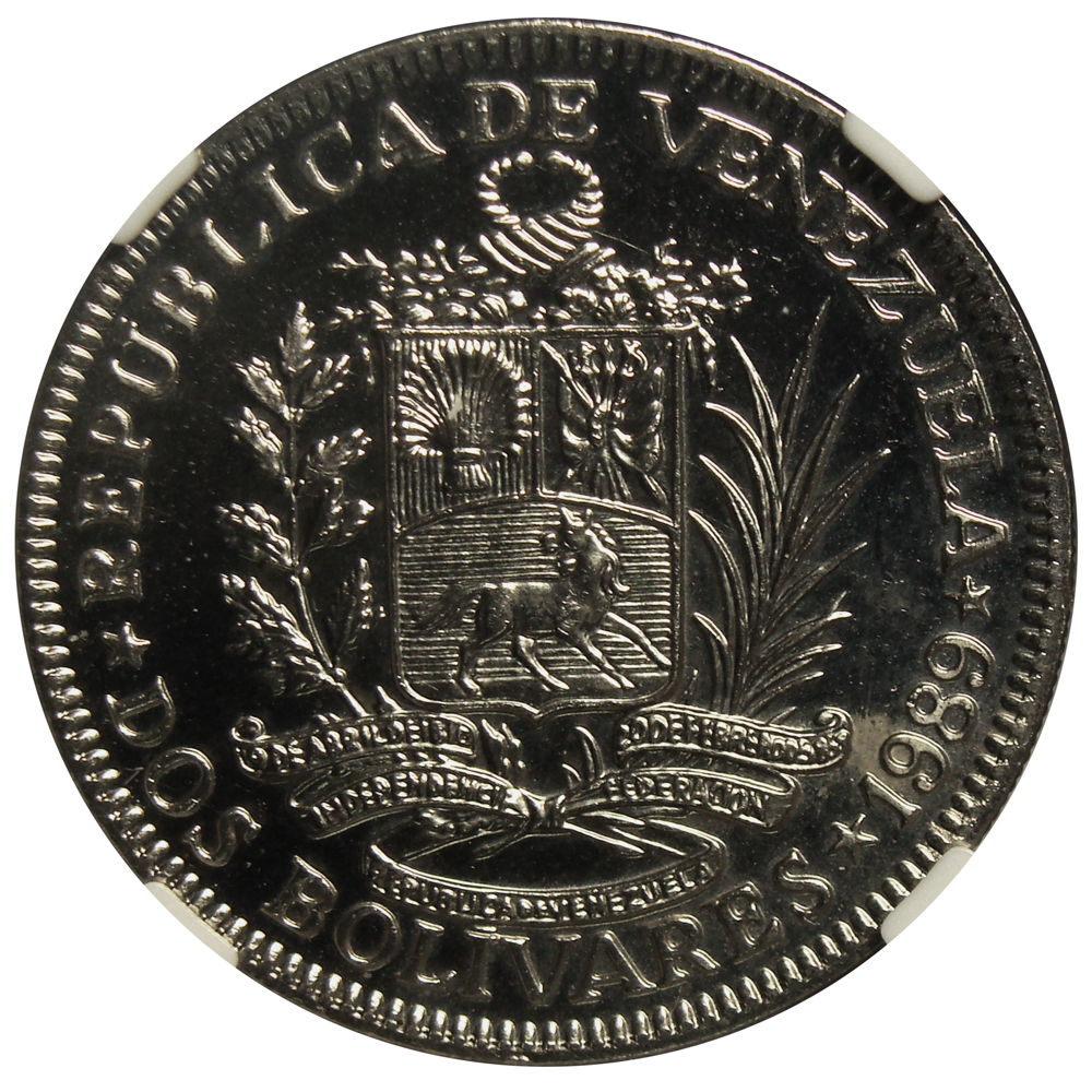Moneda 2 Bolívares 1989 NGC MS 64  - Numisfila