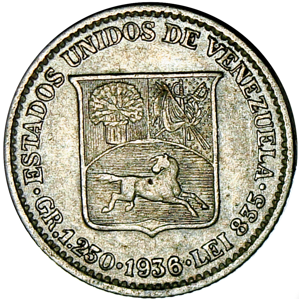 Medio Moneda de Plata 25 Céntimos 1936 - ¼ de Bolívar - Numisfila