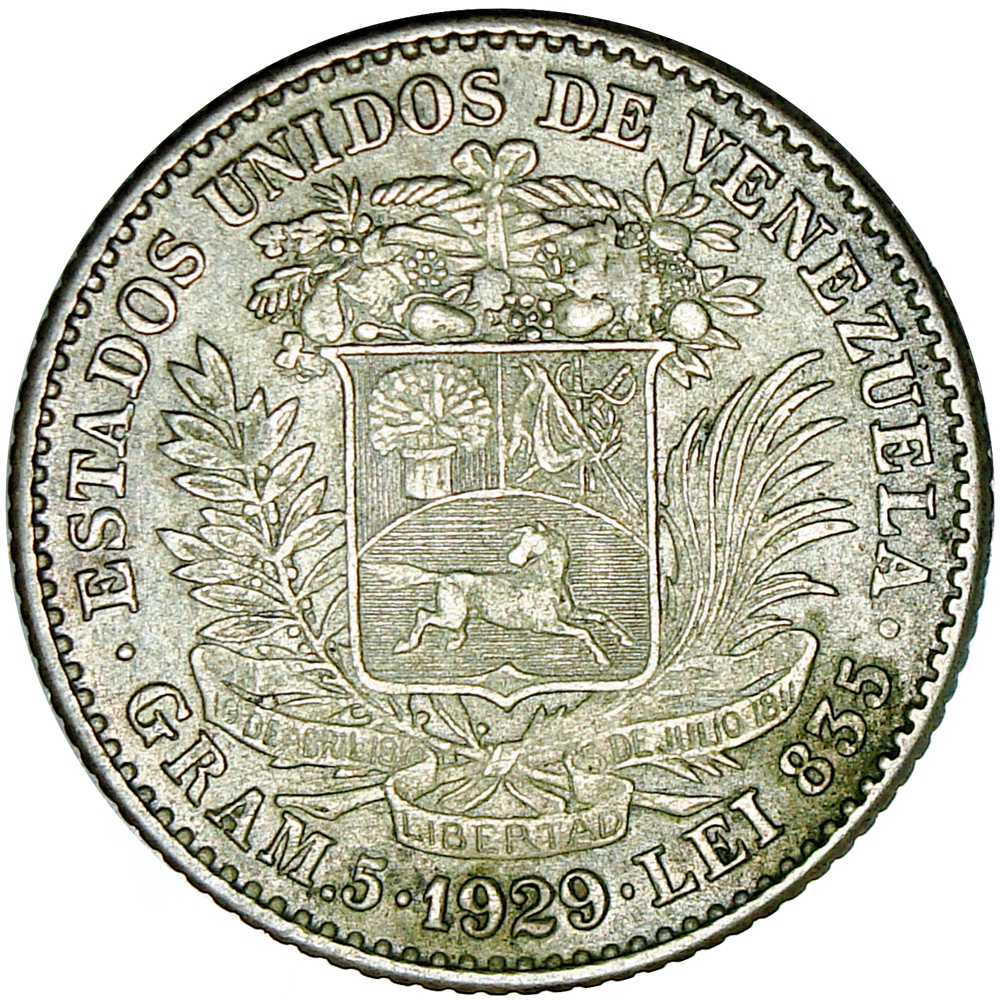 Moneda de Plata 1 Bolívar 1929 - Numisfila