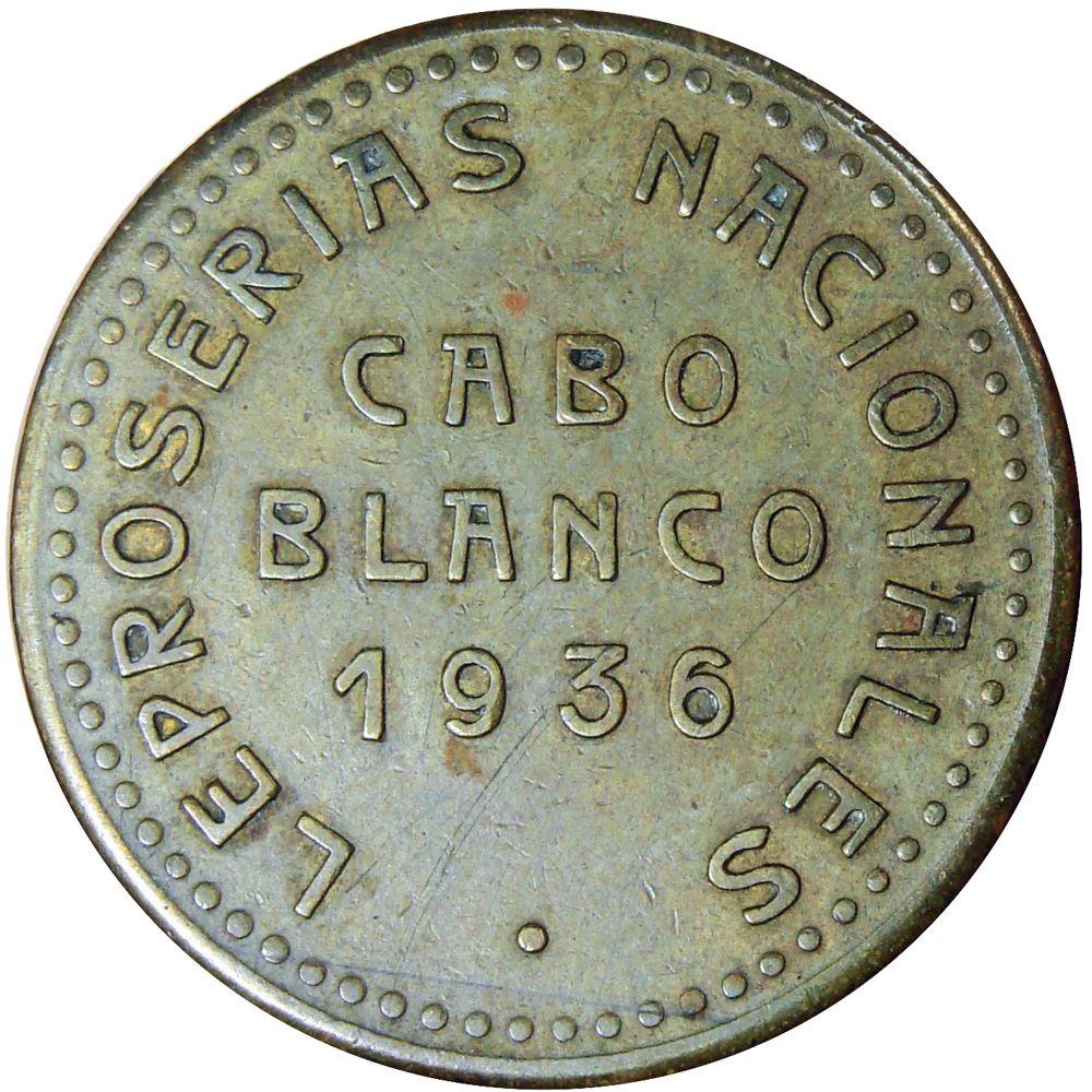 Escasa Ficha Leproserias Cabo Blanco 2 Bolívares 1936  - Numisfila