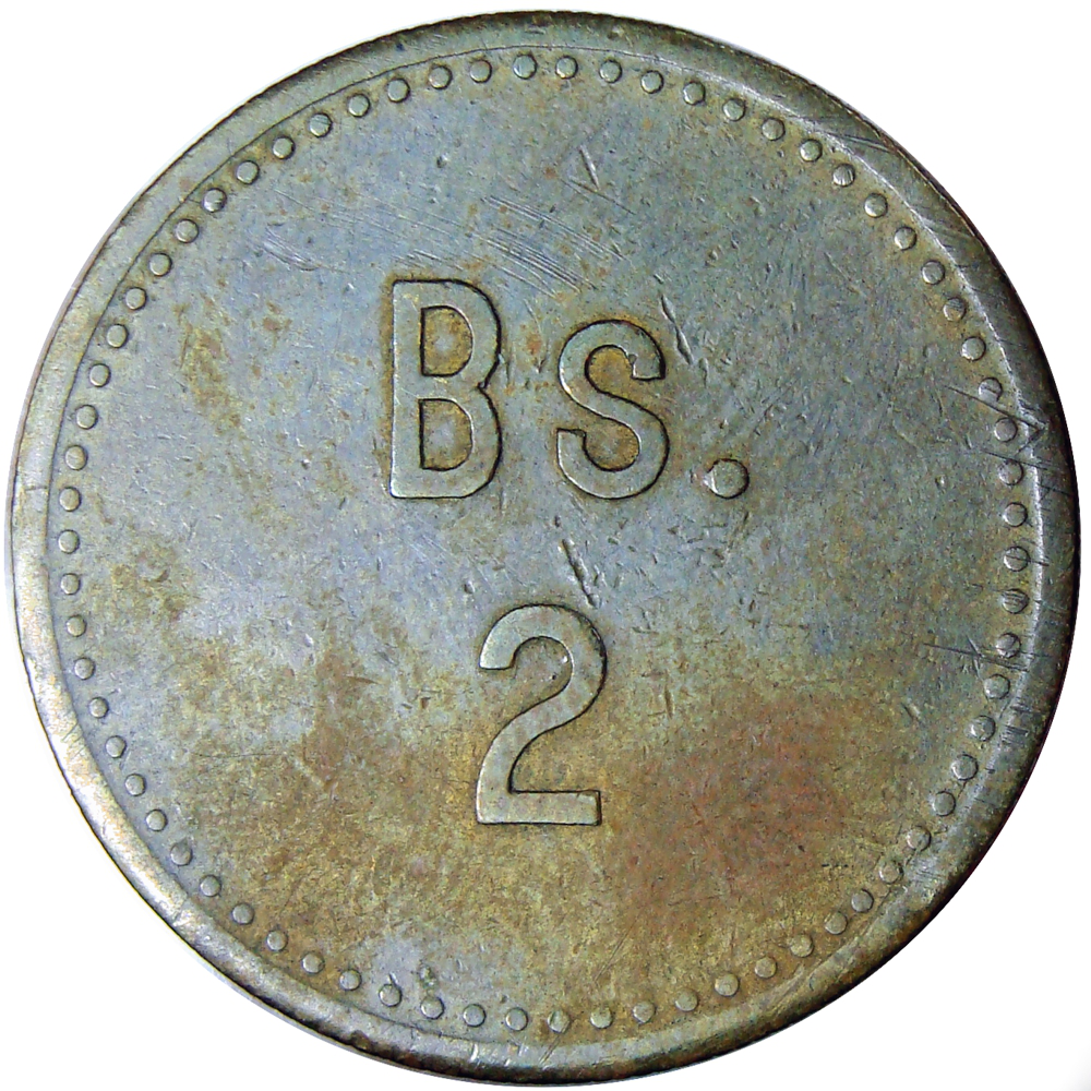 Escasa Ficha Leproserias Cabo Blanco 2 Bolívares 1936 - Numisfila