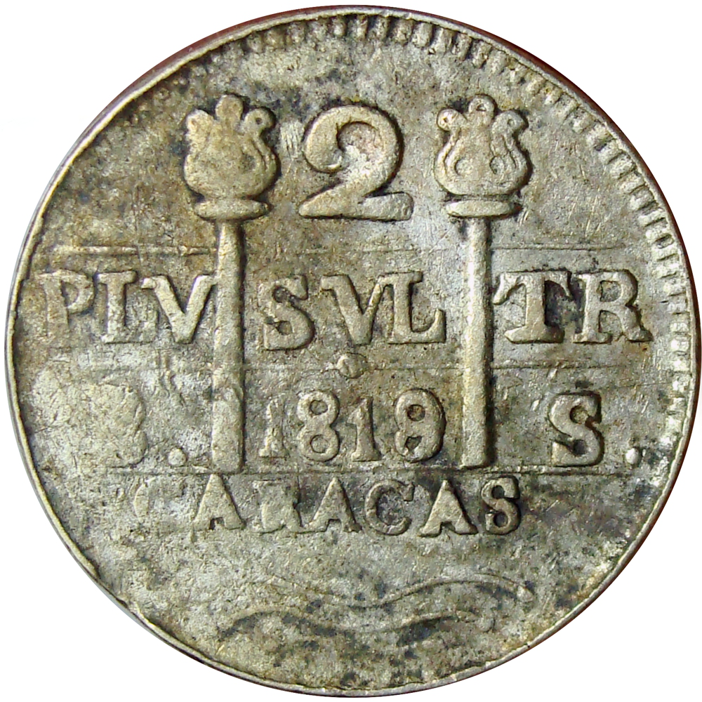 Moneda Caracas 2 Reales 1819 - 9 sobre 8 Castillo León Morillera - Numisfila
