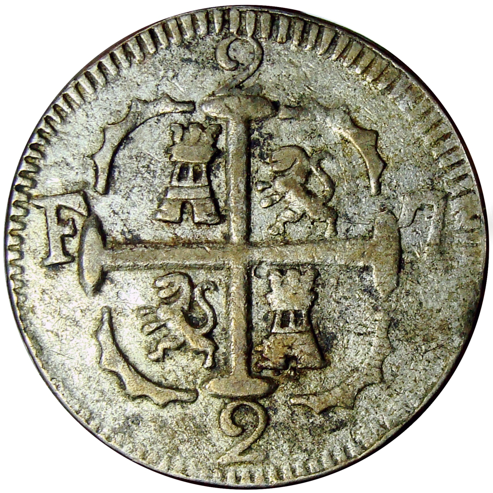 Moneda Caracas 2 Reales 1819 - 9 sobre 8 Castillo León Morillera  - Numisfila