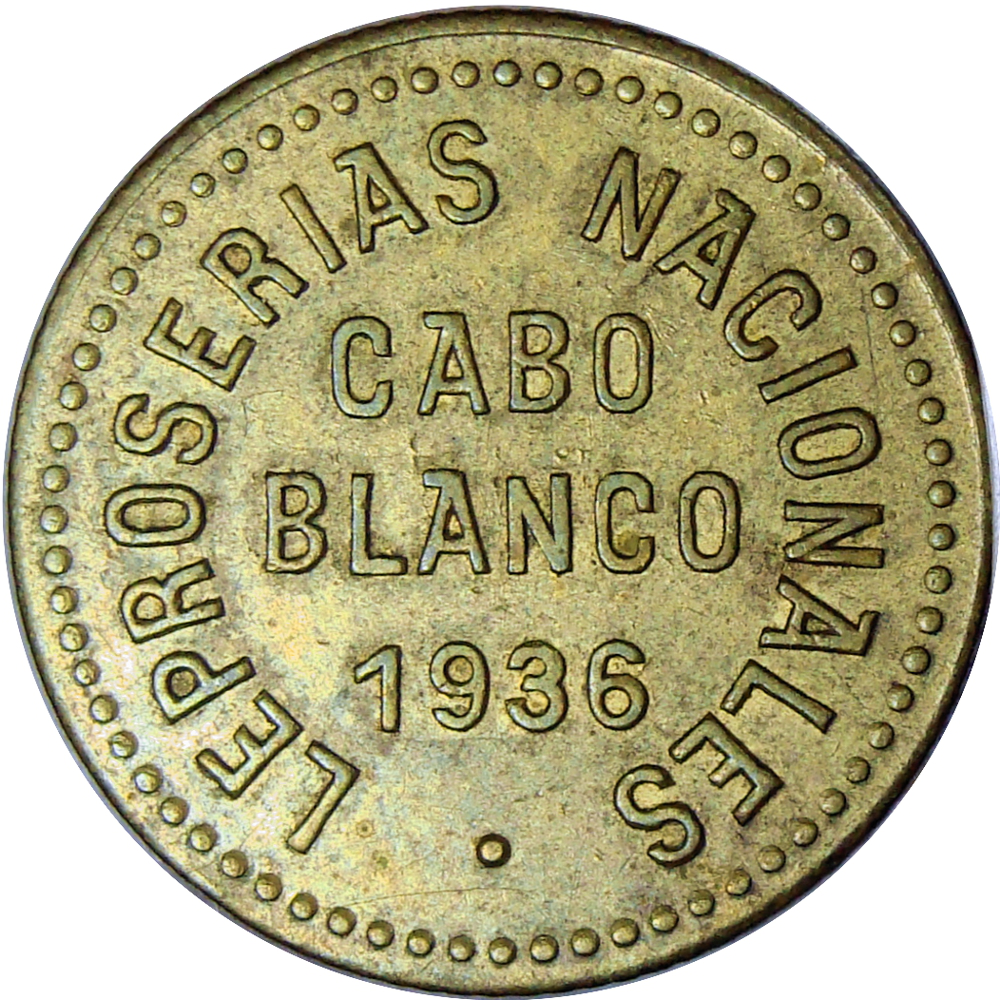 Ficha Leproserías Cabo Blanco 0,50 Bolívares 1936 - Numisfila