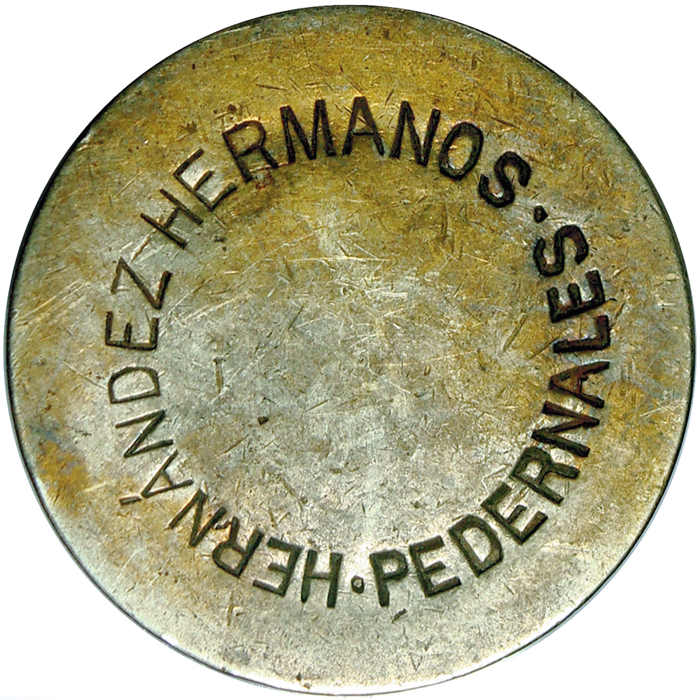 Ficha Hacienda Pedernales 2 Reales 1897 Hernández Hermanos  - Numisfila