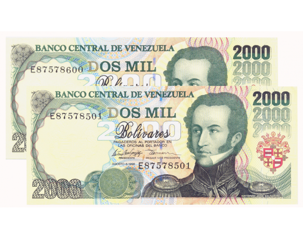 Paca 100 Billetes 2000 Bolívares Agosto 1998 E8 Seriales E87578501 - E87578600  - Numisfila