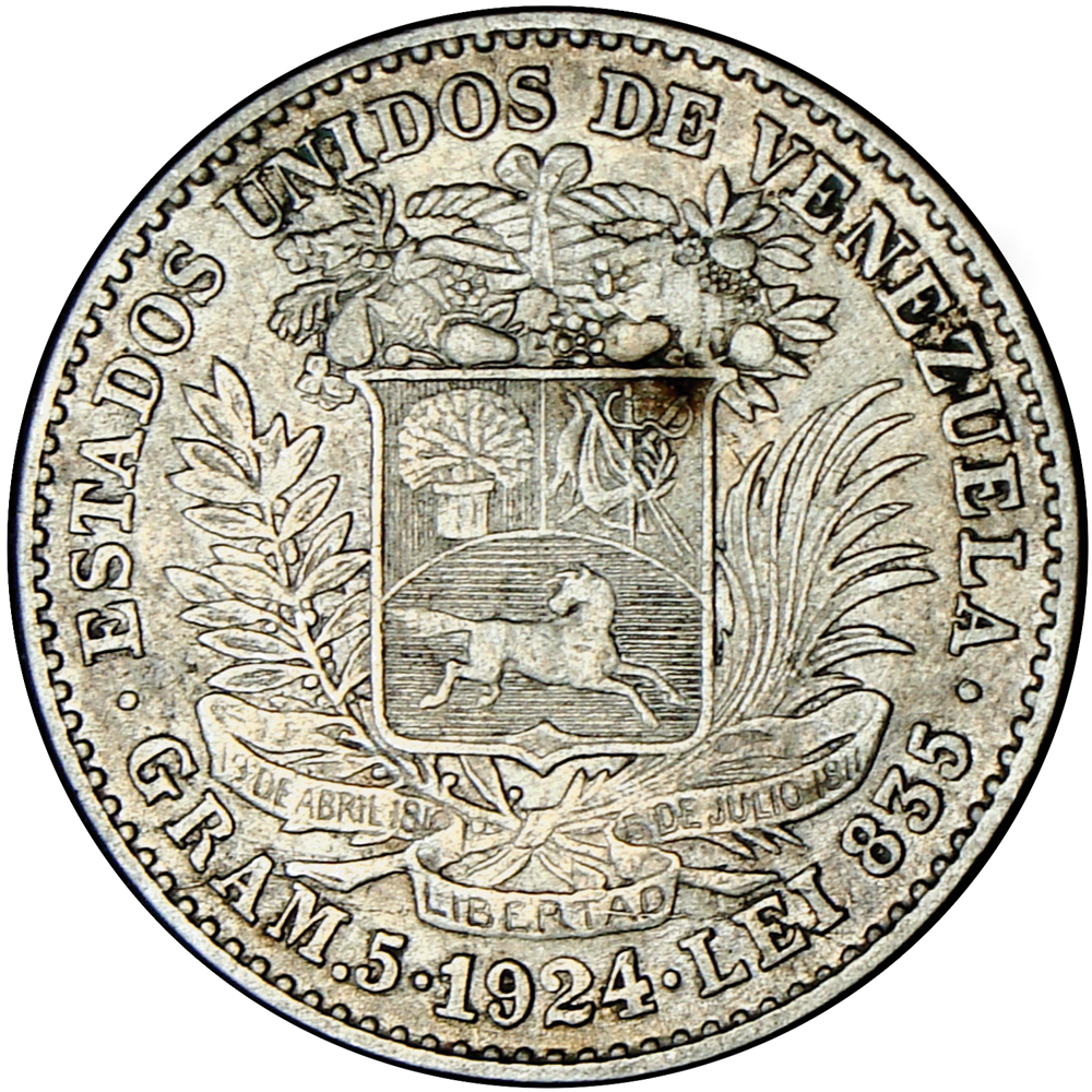 Moneda de Plata 1 Bolívar 1924 - Numisfila