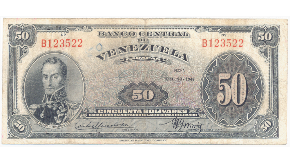 Billete 50 Bolívares Octubre 20 1949 B6 Serial B123522 - Numisfila