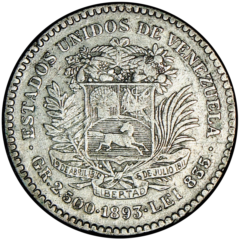 50 Céntimos 1893 Moneda de Plata ½ Bolívar - Real - Numisfila