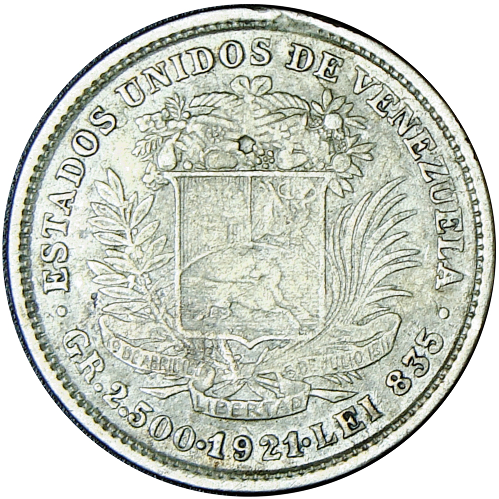 ½ Bolívar  Moneda de Plata 50 Céntimos - Real 1921 - Numisfila