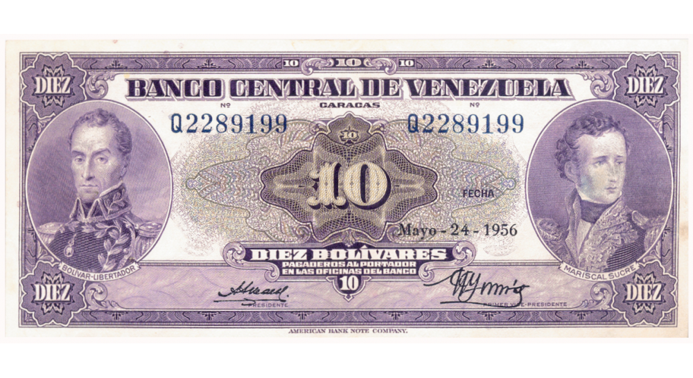 Billete 10 Bolivares 1956 Q7 Serial Q2289199 - Numisfila