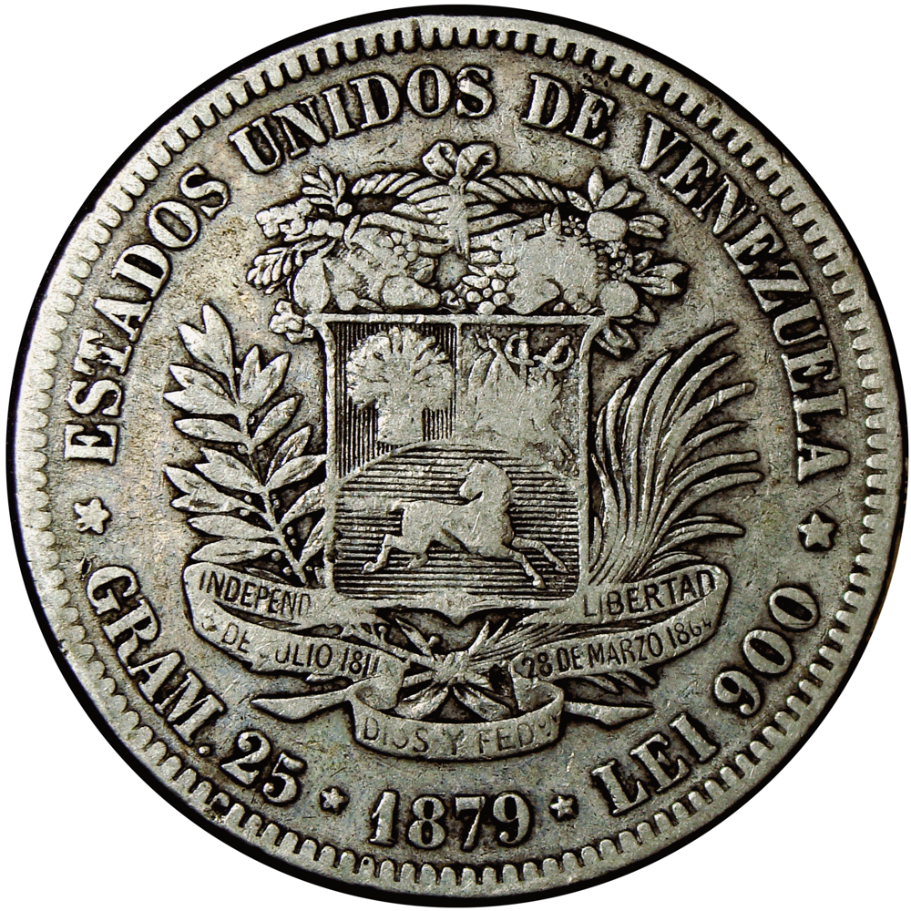 Fuerte Moneda de Plata 5 Bolívares 1879  - Numisfila