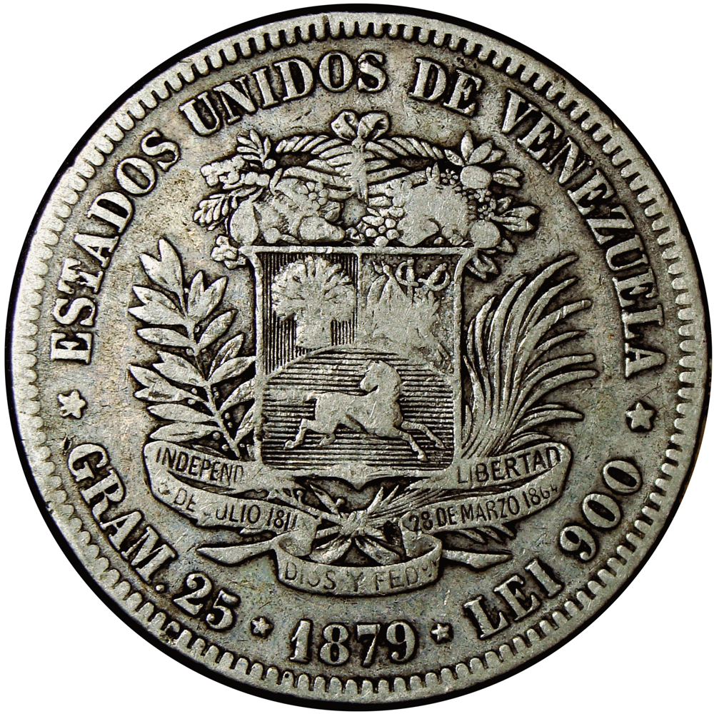 Fuerte Moneda de Plata 5 Bolívares 1879 - Numisfila